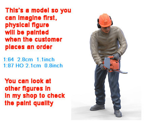 HO 1:64 Scale man with chainsaw figure handpaint high detail