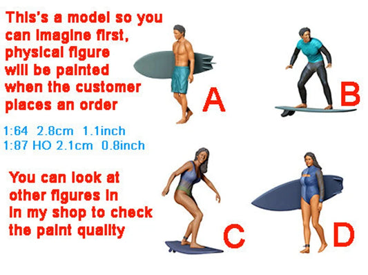 HO 1:64 Scale Surfer figure handpaint high detail