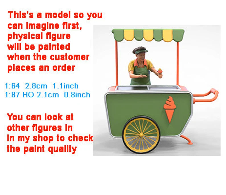 Ice cream cart girl figure handpaint high detail 1:18 to HO scale