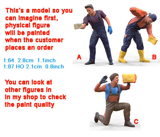 Washer man figure HO 1:64 Scale handpaint high detail