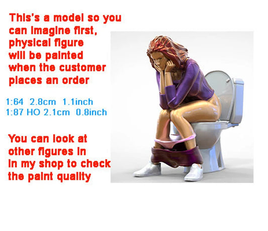 Girl toilet figure handpaint high detail 1:18 to HO scale