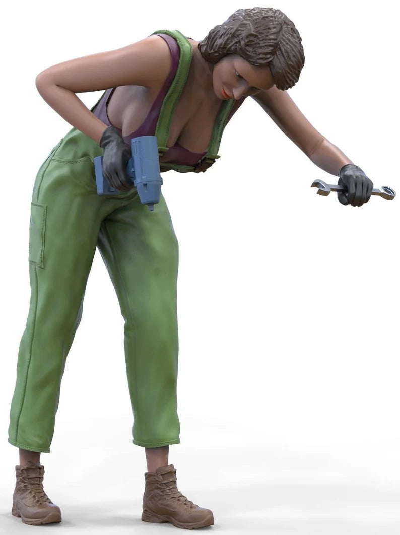 Mechanic girl figure HO 1:64 Scale handpaint high detail