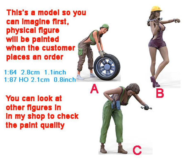 Mechanic girl figure HO 1:64 Scale handpaint high detail