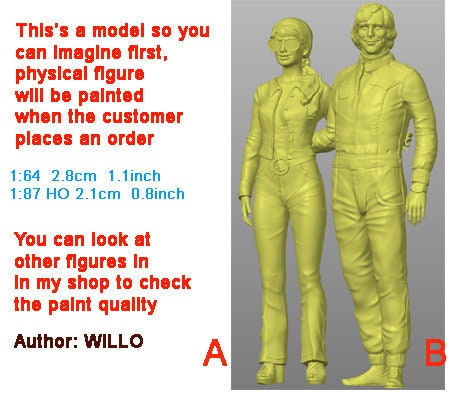 Jame couple racer figure 1:18 to HO scale handpaint high detail