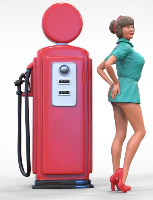 Pin up girl with Gas figure handpaint high detail 1:18 to HO scale