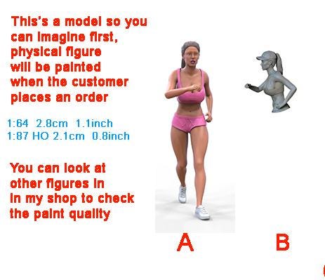 Running woman figure 1:18 to 1/64 HO scale handpaint high detail