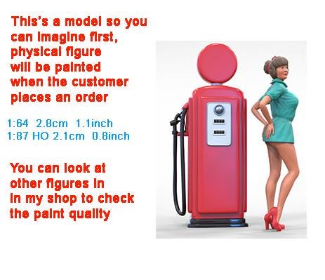 Pin up girl with Gas figure handpaint high detail 1:18 to HO scale