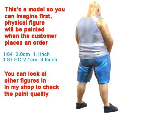 Man peeing urinating after drinking beer figure handpaint high detail 1:18 to HO scale